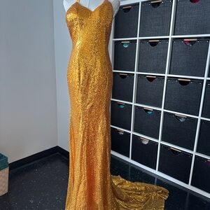 Elegant Gold Sequin Prom Dress